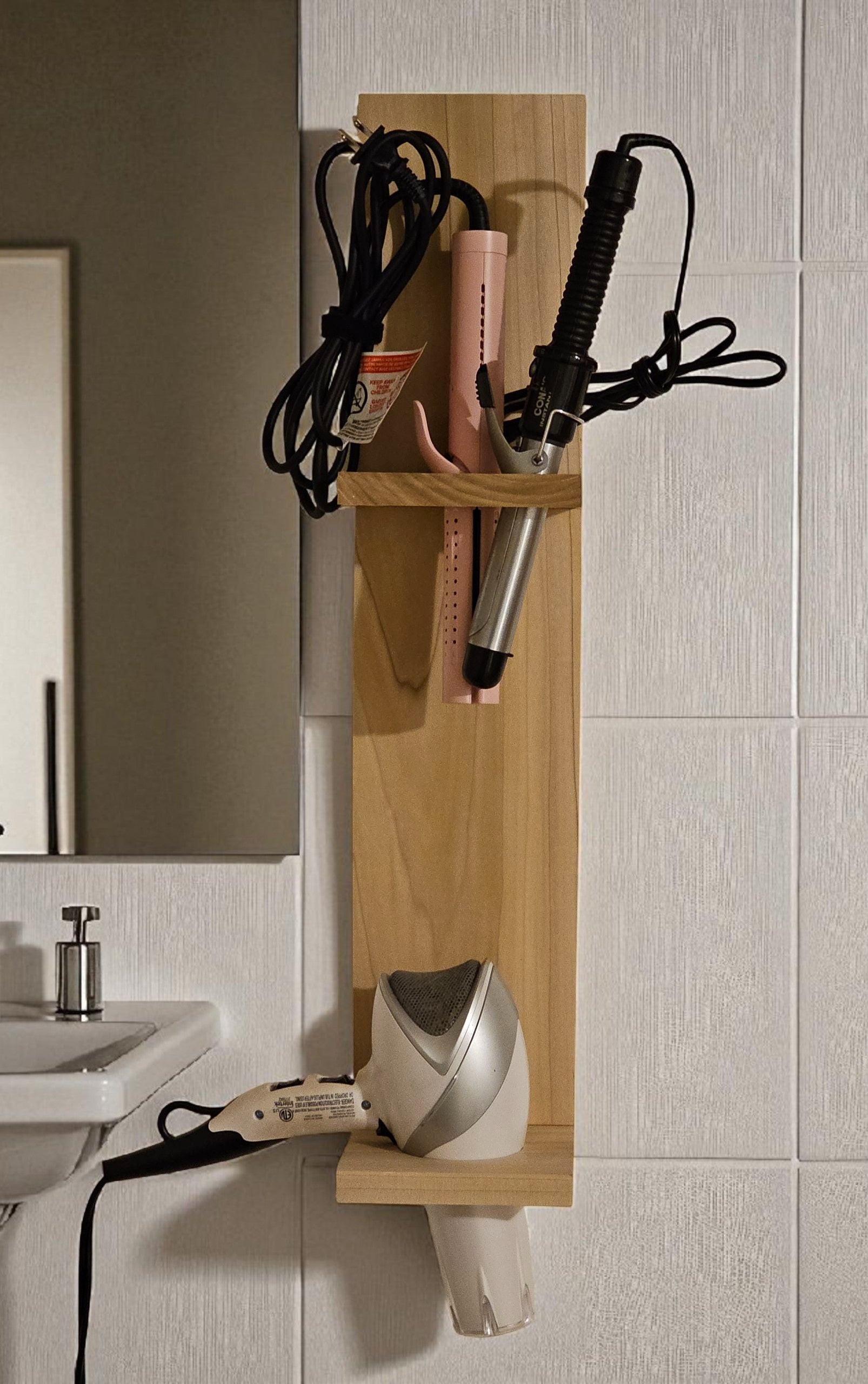 Handcrafted Poplar hairstyiling tool holder