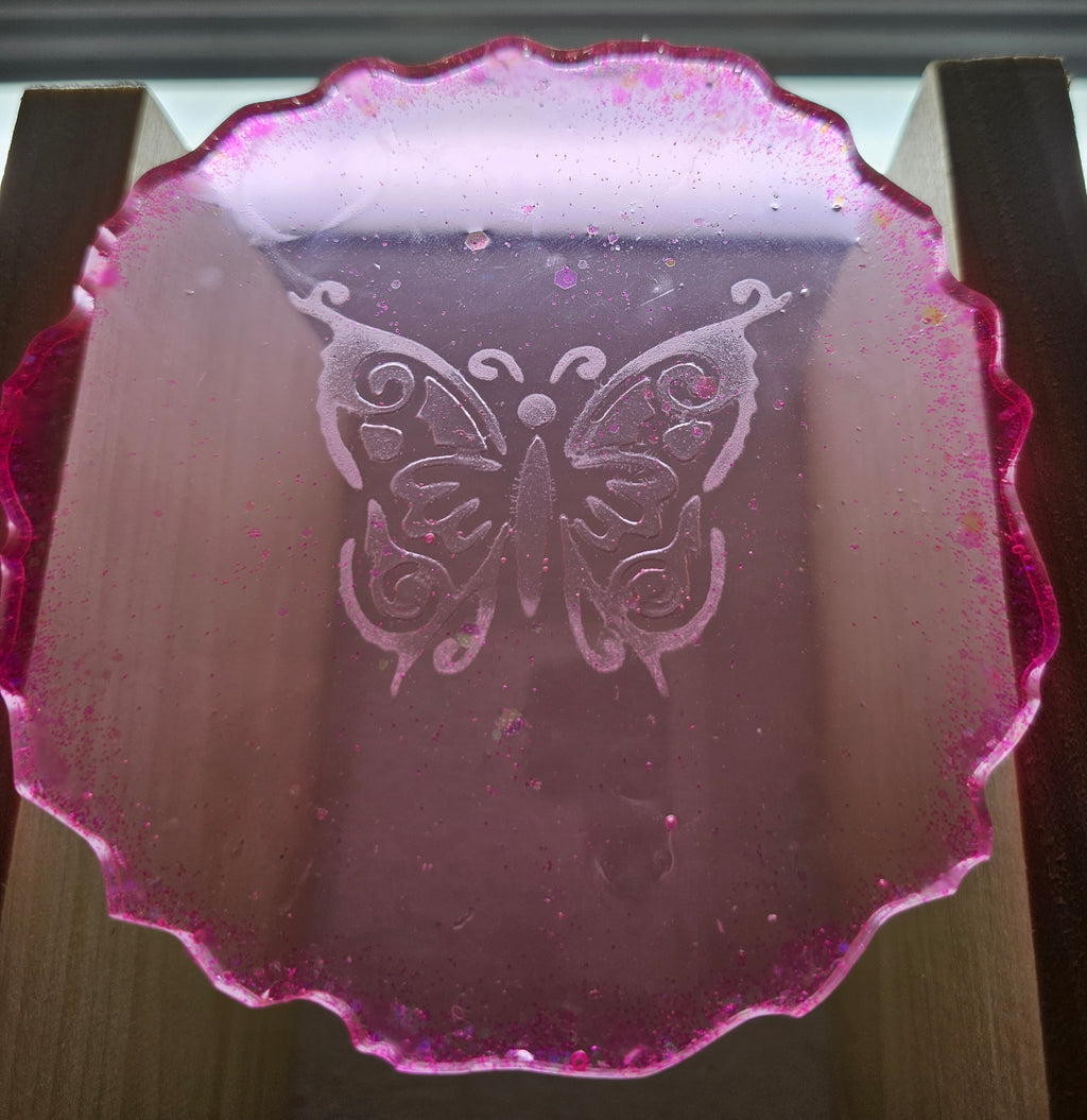 Coasters - Etched Flourescent Pink