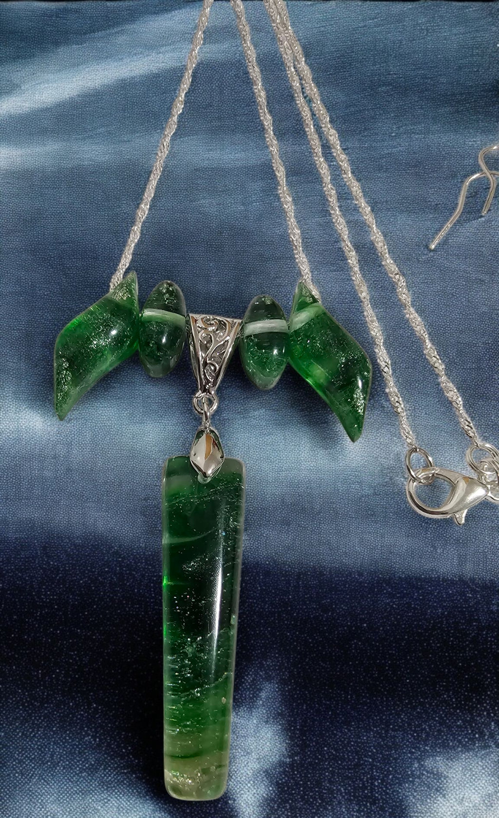 Green and silver Necklace and earring set
