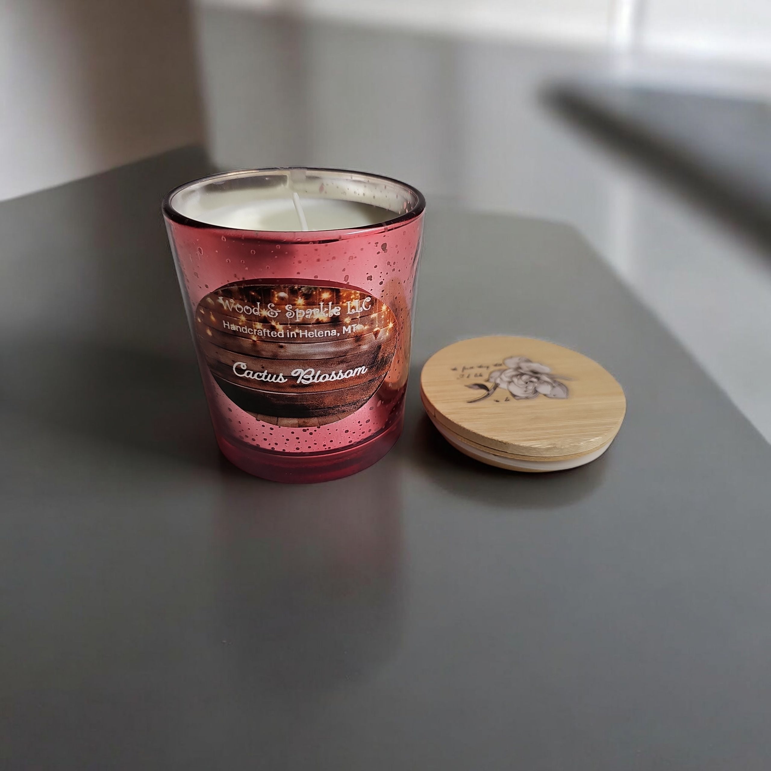 Cactus Blossom Soy Candle – 10 oz Pink Mercury Glass Jar