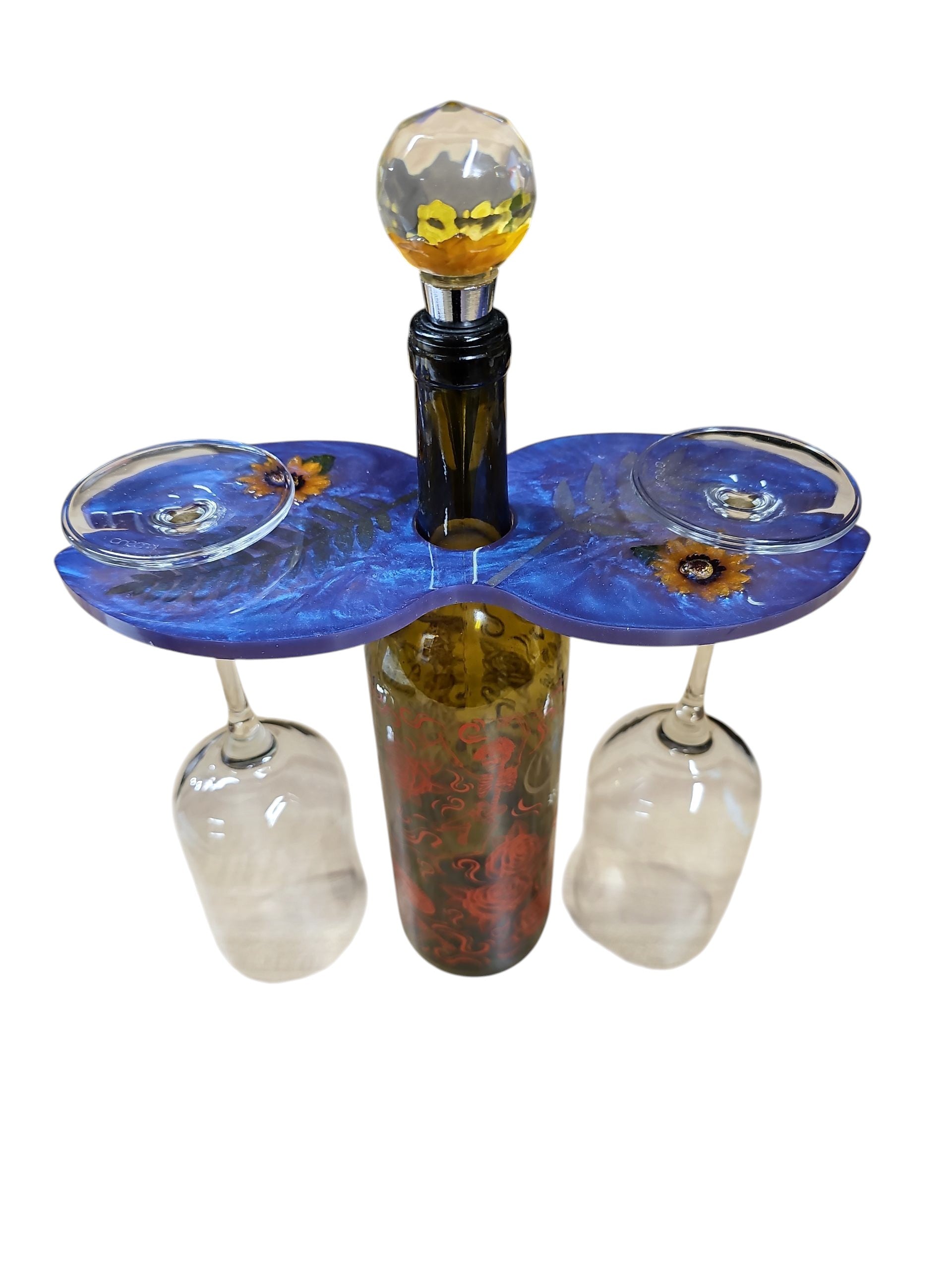 Wine Butler - Blue w/Daisys