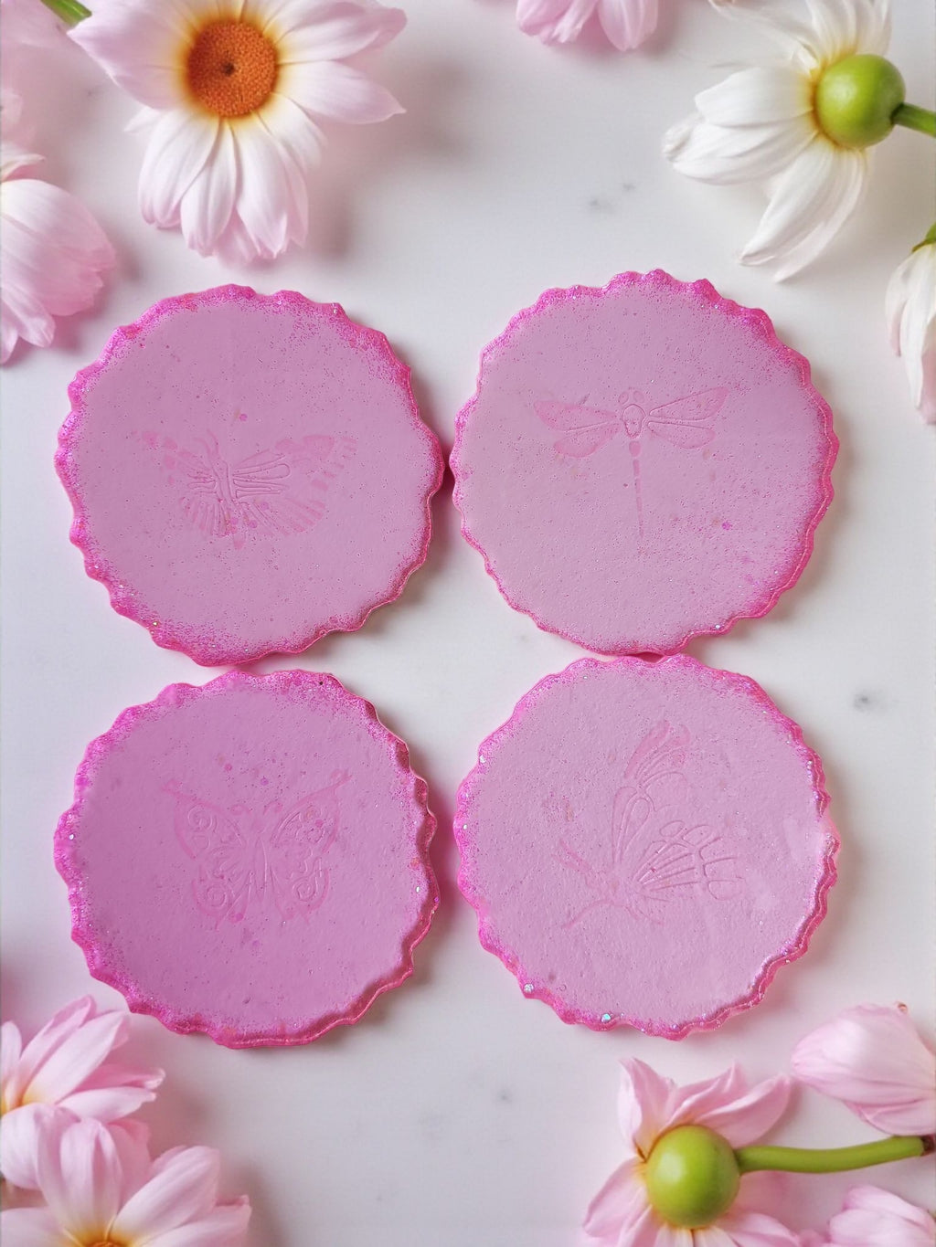 Coasters - Etched Flourescent Pink